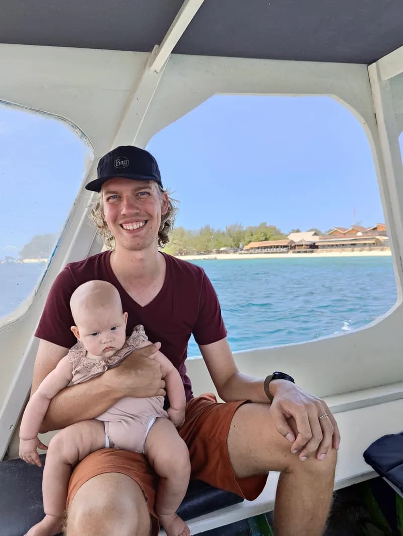 Mads on a boat in tropical waters in Indonesia
